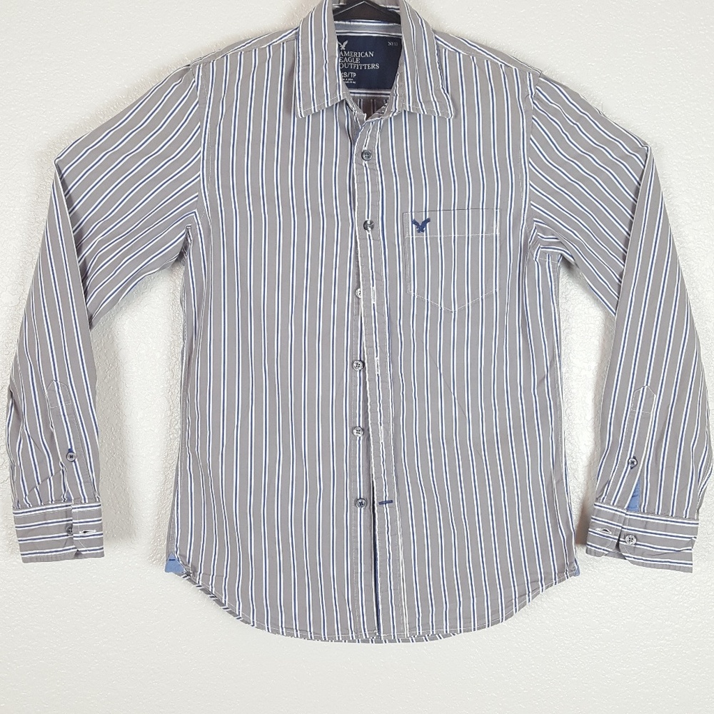 American Eagle Shirt Sz XS Gray Blue Button Front